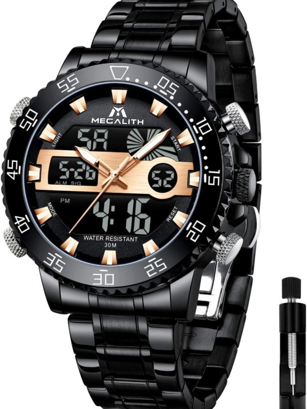 Stylish Waterproof Digital Watch for Men - Big Face LED Analog, Multifunctional